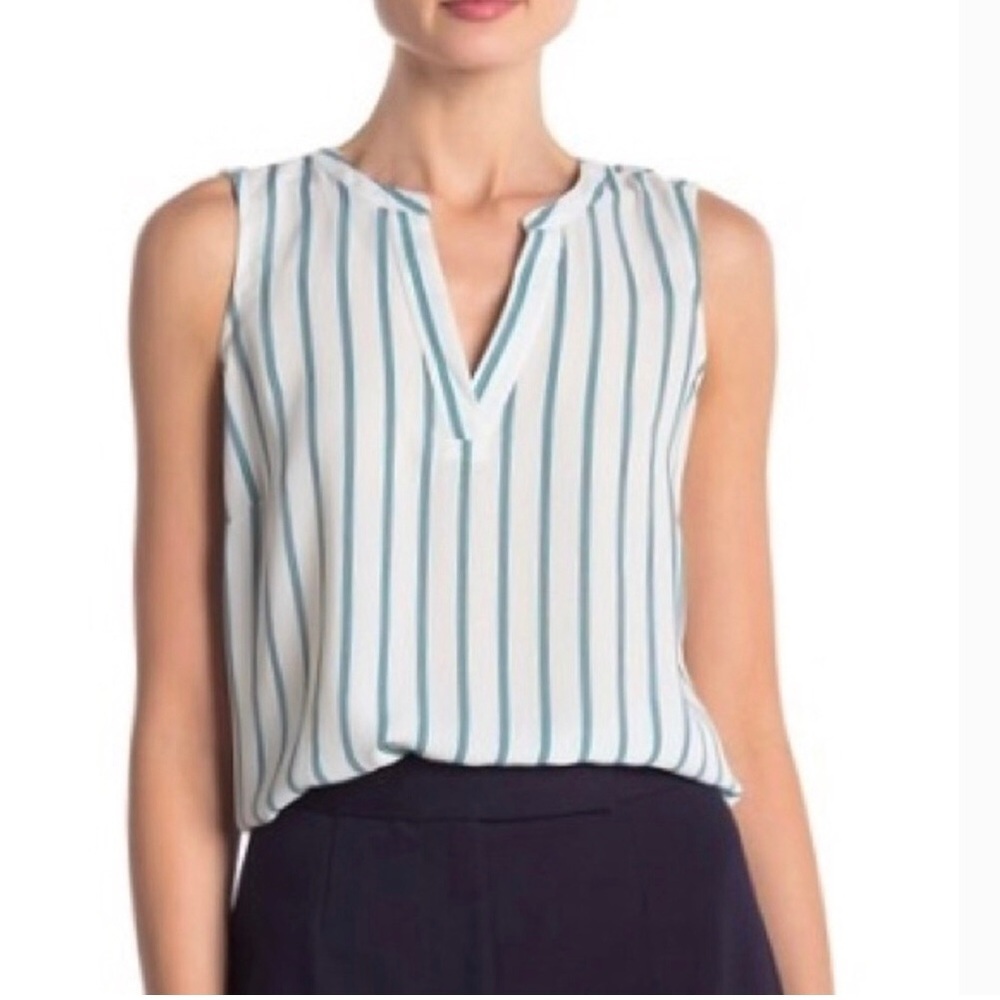 Adrianna Papell Modified V-Neck Striped Sleeveless Top XL